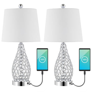 Lily 22.25" Midcentury Modern Iron LED Table Lamp with USB Charging Port - JONATHAN Y